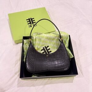 JW PEI Black Croc-Embossed Shoulder Bag